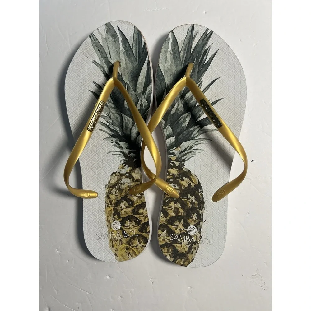 Samba sol Womens‎ Beach Flip Flops Pineapple Size 11-12